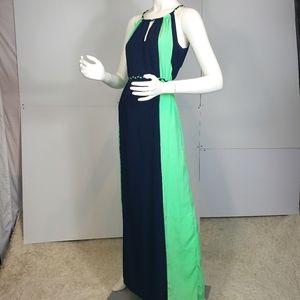 New York & Co Blue Green Block Maxi Dress Sz M